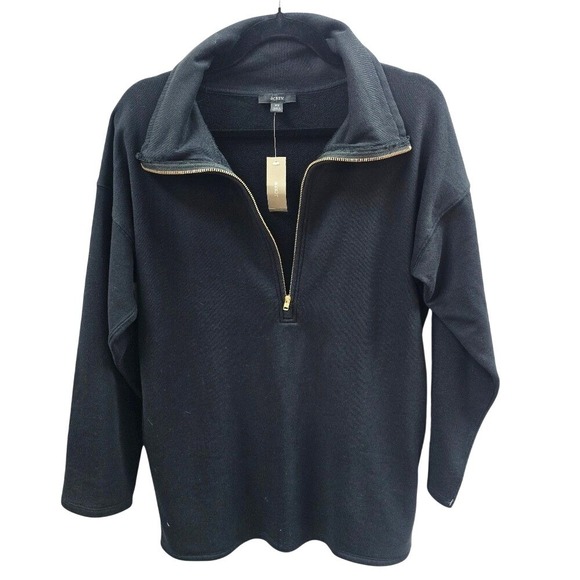 J.Crew Tops - NWT J.Crew Women XS Black Cotton French Terry Half-Zip Sweatshirt